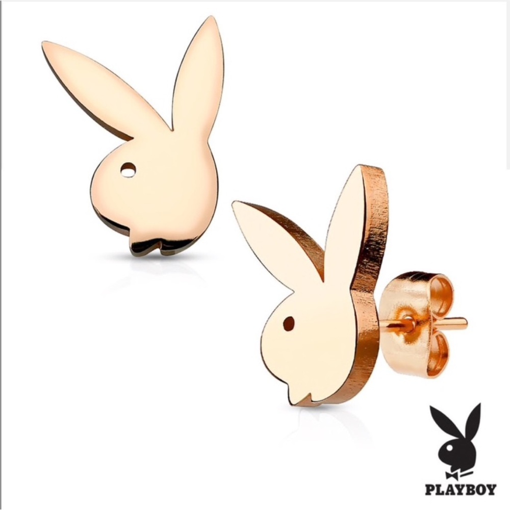 NEW PLAYBOY Rose Gold 14K Gold Plated Playboy Bunny Stud Earrings Y2K Cute